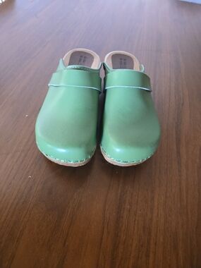 Green Slip-On Wooden Clogs